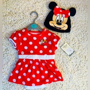 Disney Minnie Mouse Iconic Infant Polka Dot Dress With Hat💕FREE SHIPPING!💕